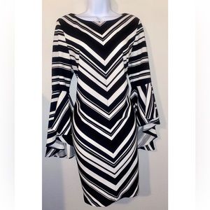 Long Sleeve Black & White Patterned Dress